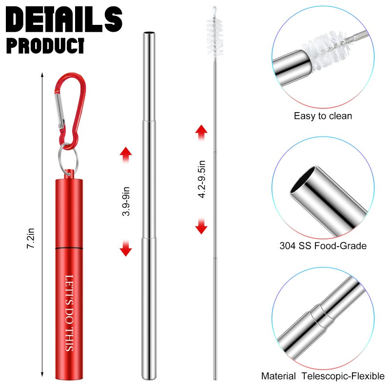 Zubebe 8 Pack Reusable Metal Collapsible Travel Straws Portable Stainless Steel Drinking Foldable Cruise Straw with Silicone Tip, Cleaning Brushes, Keychain for Travel Work Cruise Ship(Stylish Style) - Image 2