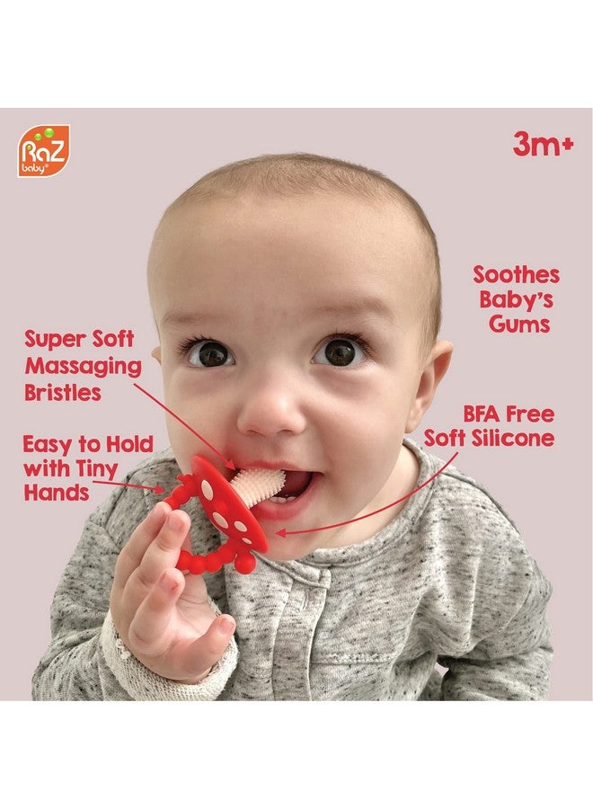 Razbaby Soft Silicone Infant & Baby 3M+ Teether Toy Massaging Bristles Teething Relief Pacifier Soothes Sore Gums Handsfree & Easytohold Chompy Teether Bpa Free (Redgreen) - Image 5