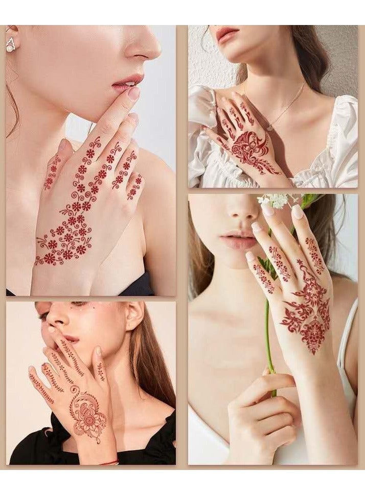 8 Sheets of New Red Henna Art Tattoo Stickers Full Hand Mehndi Design Waterproof Temporary Tattoos Ramadan Eid Gift - Image 2