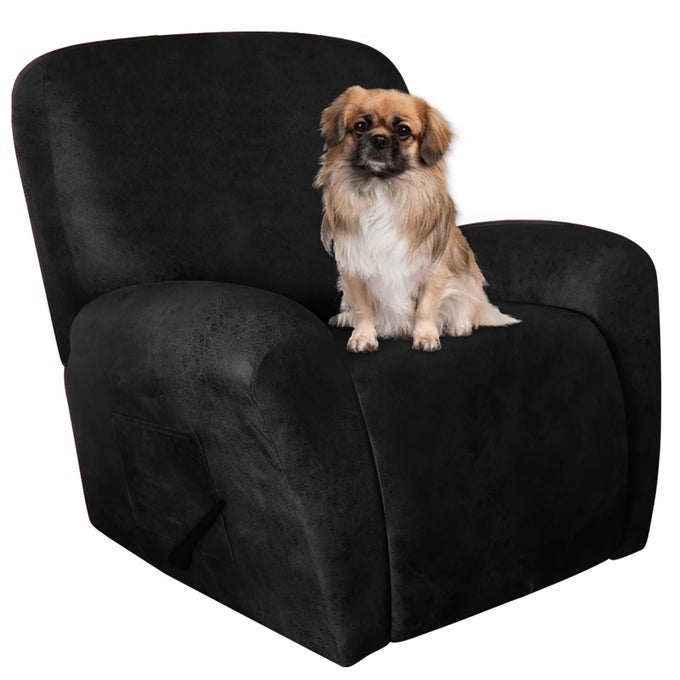 LEATHER LOOK RECLINER CHAIR COVERS STAY IN PLACE 4PIECE LAZY BOY RECLINER SLIPCOVERS FOR RECLINING CHAIR FURNITURE PROTECTOR SPANDEX FABRIC WASHABLE XLARGE BLACK
