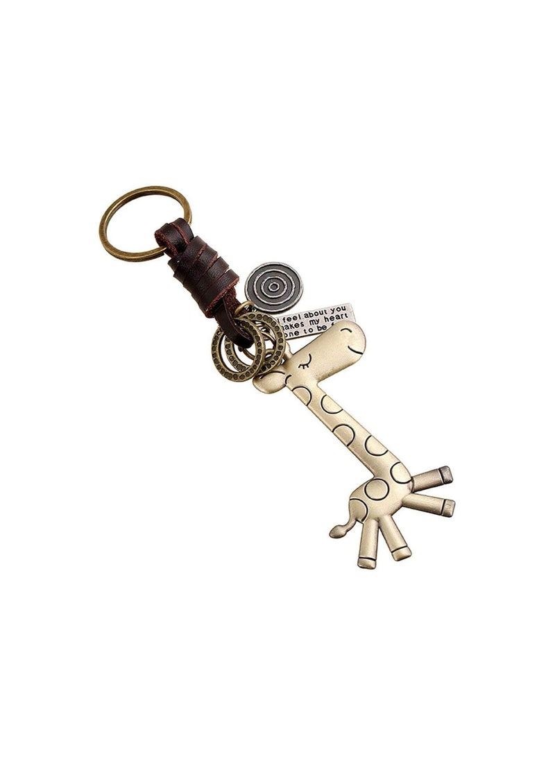 GGOOT Vintage Cute Giraffe Keychain Cow Faux Leather Handbag Tote Purse Charm Key Chain Creative and Useful  - Image 1