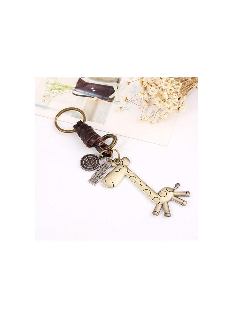 GGOOT Vintage Cute Giraffe Keychain Cow Faux Leather Handbag Tote Purse Charm Key Chain Creative and Useful  - Image 3