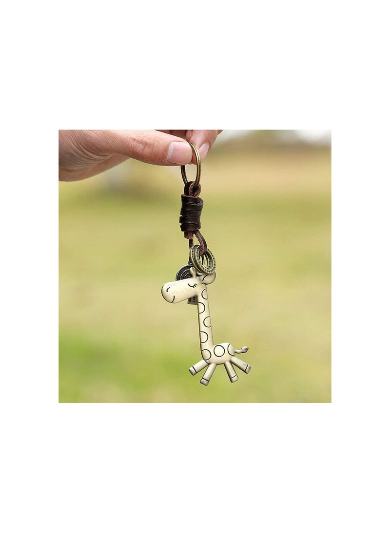 GGOOT Vintage Cute Giraffe Keychain Cow Faux Leather Handbag Tote Purse Charm Key Chain Creative and Useful  - Image 2