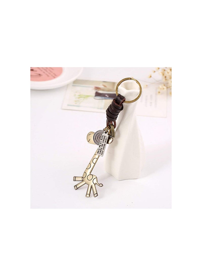 GGOOT Vintage Cute Giraffe Keychain Cow Faux Leather Handbag Tote Purse Charm Key Chain Creative and Useful  - Image 4