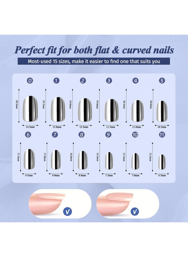Anglicolor Anglicolor Press On Nails,Silver Tip Press On Nails,Press On Nails Short,Short Almond Nails,30 Pcs Soft Gel Fake Nails in 15 Sizes, Reusable Fake Nails Kit(A104, 30 Count)  - Image 5