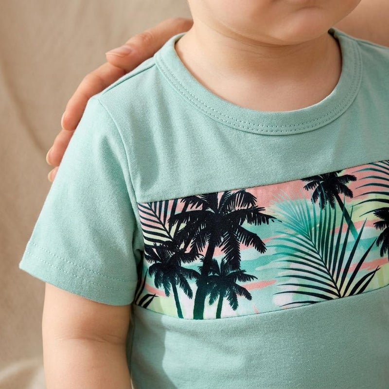 Baby Boys Tropical Short Sleeve T-Shirt and Shorts Set, Hawaiian Palm Tree Summer Beach Clothing 2-Piece - Image 3
