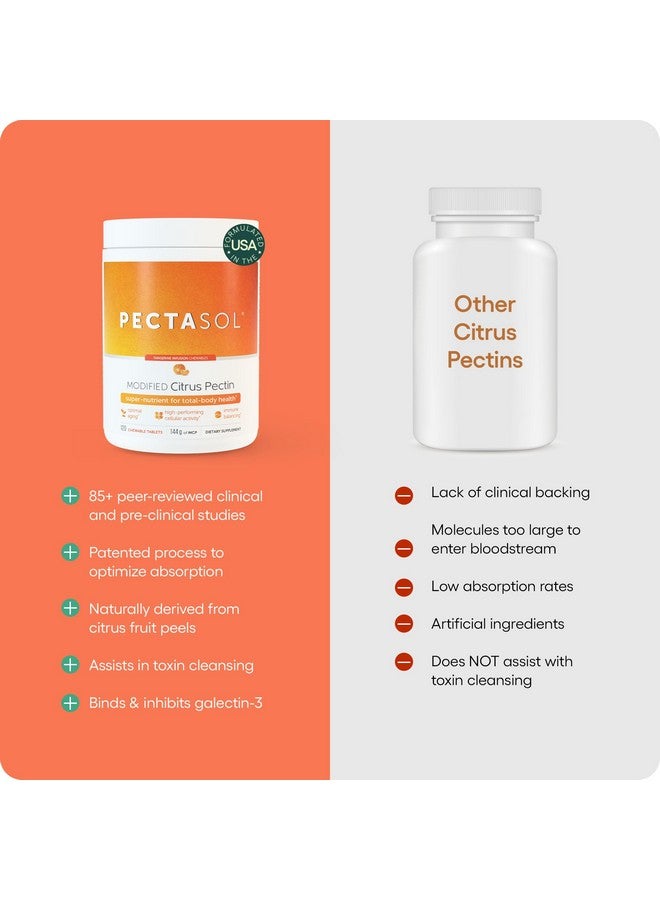 EcoNugenics PectaSol Modified Citrus Pectin - 120 Tangerine Chewable Tablets - Total-Body Health Supplement to Support Heart, Immune System, Inflammation Response + Maintain Healthy Galectin-3 Levels - Image 4