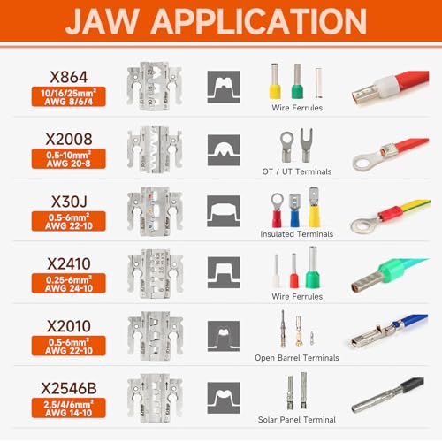 IWISS iCrimp Rachet Crimping Tool Set with Wire Stripper, Quick Change Jaws for Open Barrel Terminals, Insulated& Non-insulated Terminals, Solar Terminals, End Sleeves Ferrules- 8PCS included - Image 3