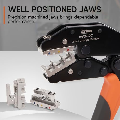 IWISS iCrimp Rachet Crimping Tool Set with Wire Stripper, Quick Change Jaws for Open Barrel Terminals, Insulated& Non-insulated Terminals, Solar Terminals, End Sleeves Ferrules- 8PCS included - Image 5