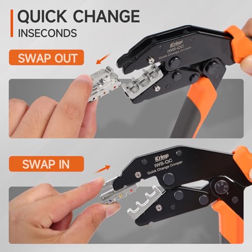 IWISS iCrimp Rachet Crimping Tool Set with Wire Stripper, Quick Change Jaws for Open Barrel Terminals, Insulated& Non-insulated Terminals, Solar Terminals, End Sleeves Ferrules- 8PCS included - Image 4