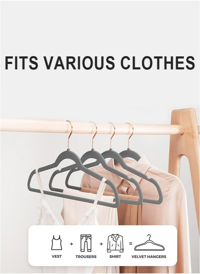 رولستيمي 100 حزمة عدم الانزلاق المخملية الشماعات الثقيلة توافدوا معطف دعوى الشماعات الفضاء إنقاذ الملابس رفوف مع 360-قطب هوك ، رمادي - Image 1