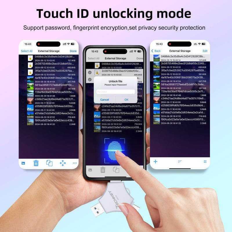 TECHKEY MFi Certified USB 3.0 Flash Drive 256GB for iPhone, 3in1 External Memory Photo Keeper Storage Stick for Picture/Video/Data Saver/Backup, High Speed Thumb/Jump/Hard Drives for iPhone/iPad/Android/PC - Image 5