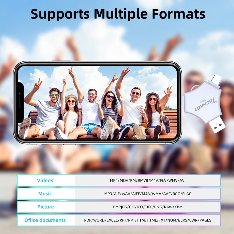 TECHKEY MFi Certified USB 3.0 Flash Drive 256GB for iPhone, 3in1 External Memory Photo Keeper Storage Stick for Picture/Video/Data Saver/Backup, High Speed Thumb/Jump/Hard Drives for iPhone/iPad/Android/PC - Image 3