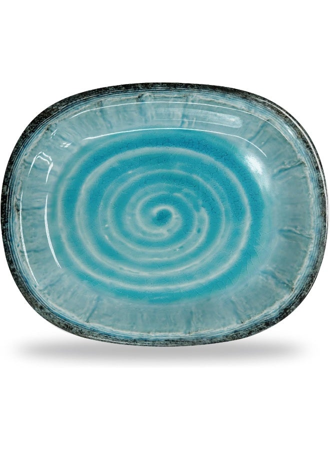 طبق تقديم بيضاوي من ميلامين سيرفويل هارموني 31x25 سم أخضر أزرق مزخرف بدائرة غير منتظمة