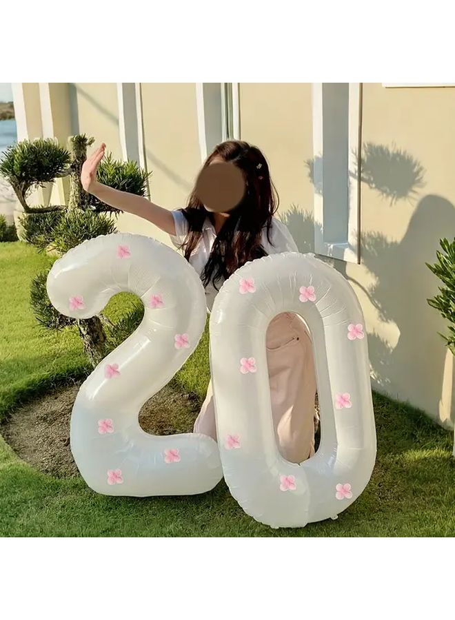 Pink Floral Decor White Number 6 Balloon For Birthday Party Wedding Anniversary - Image 2