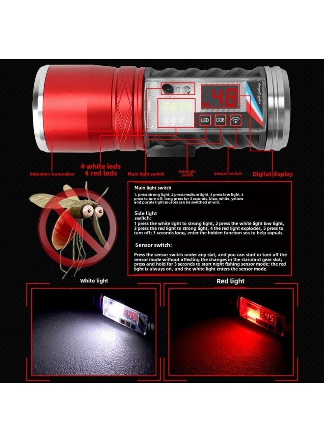 Smart Six Light Source Night Fishing Lamp USB Mobile Phone Rechargeable Battery Removable T6 Blue Light Strong Light Fishing Lamp-Color:Package 2: Light + Line + Cloth Bag + Ground Bracket  - Image 3