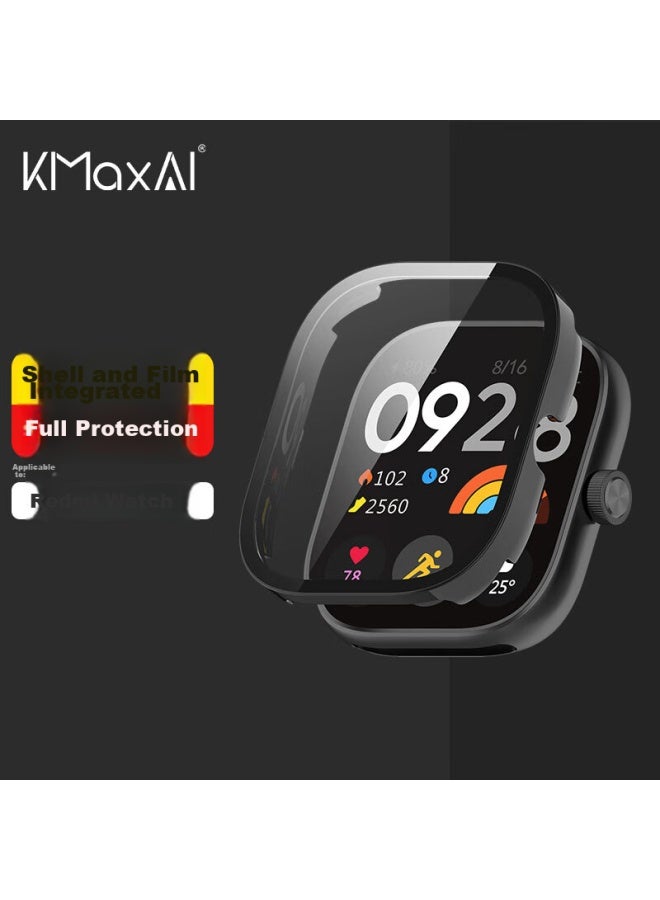 Kmaxai Compatible With Redmi Watch 5/4 Protective Film + Case, All-in Full Coverage, Xiaomi Redmi Watch Dial Protective Cover & Screen Film, Hard Shell Anti-fingerprint Tempered Glass Film, Black - Image 1