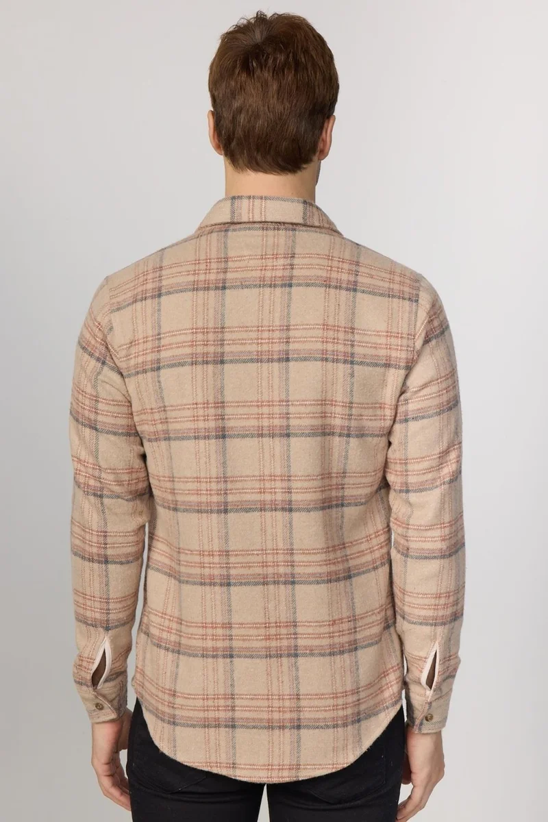 Tudors Slim Fit Slim Cut Checkered Lumberjack Stone Men's Shirt
