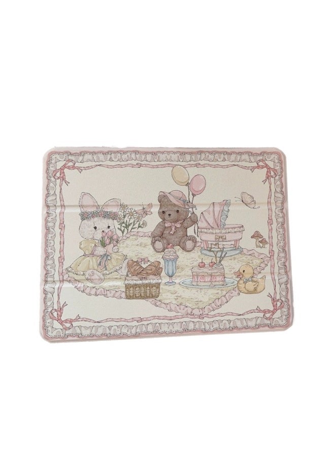 Pink Castle Bear Bunny For IPad7/8/9 Protective Case 11 Inch Flat Tri-fold Air4/air5/-color:pink-Applicable Models:iPad Air1 ( 9.7inch )
