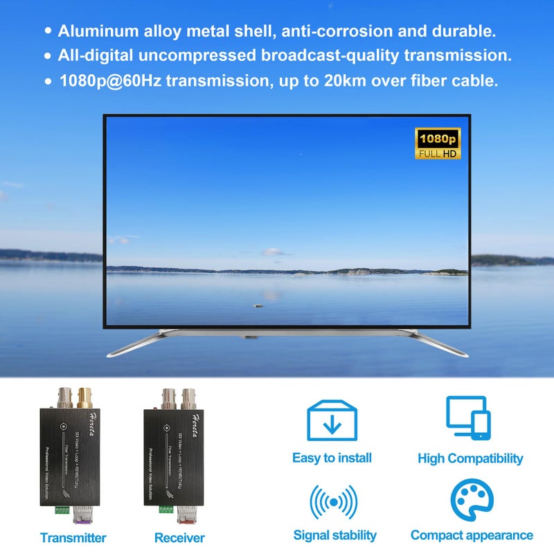 Hereta موسع فيديو Mini 3G-SDI مع مخرج حلقة SDI 1080P محول ألياف 3G-SDI لتمديد المسافات حتى 20 كم عبر جهاز إرسال بصري أحادي الوضع وإشارة Tally أو RS485 عكسية - Image 3