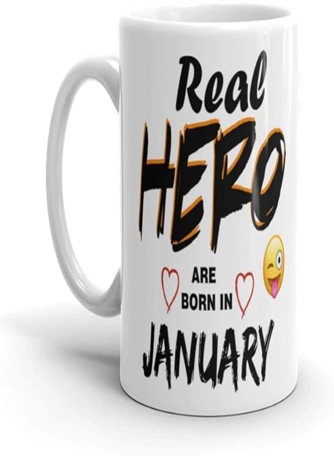 NRSON® White Printed Ceramic Coffee Mug for Real Hero Born in January(Mug 330 ml)