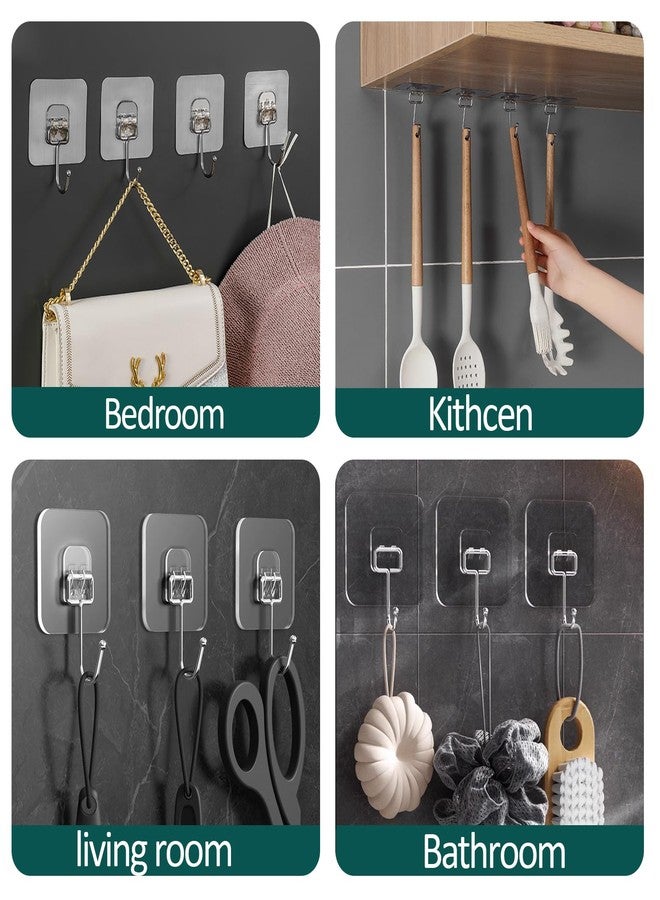 Bivethoi 20 Pack Adhesive Hooks for Hanging, Heavy Duty Wall Hooks, Removable Sticky Ceiling Hooks, Transparent Self Adhesive Shower Hooks, Waterproof and Oilproof Reusable Seamless Hooks(2.75 inch) - Image 4