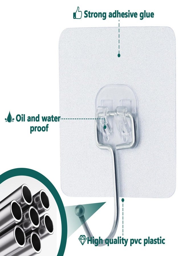 Bivethoi 20 Pack Adhesive Hooks for Hanging, Heavy Duty Wall Hooks, Removable Sticky Ceiling Hooks, Transparent Self Adhesive Shower Hooks, Waterproof and Oilproof Reusable Seamless Hooks(2.75 inch) - Image 3