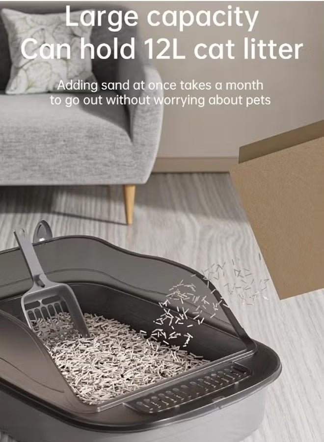 Vixplorn Semi-enclosed cat litter box Splash-proof thickened cat toilet High-sided cat litter box Pet tray Open-top cat litter box Comes with cat litter scoop and deodorizing pack - Image 4
