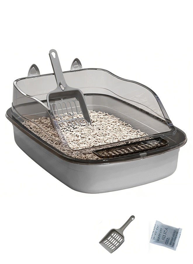 Vixplorn Semi-enclosed cat litter box Splash-proof thickened cat toilet High-sided cat litter box Pet tray Open-top cat litter box Comes with cat litter scoop and deodorizing pack - Image 1