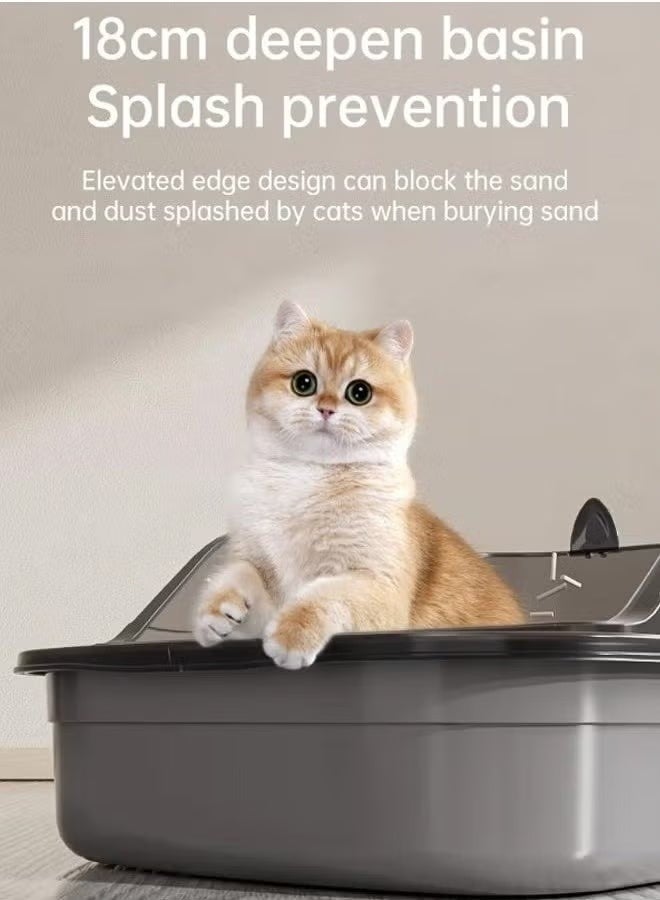Vixplorn Semi-enclosed cat litter box Splash-proof thickened cat toilet High-sided cat litter box Pet tray Open-top cat litter box Comes with cat litter scoop and deodorizing pack - Image 3
