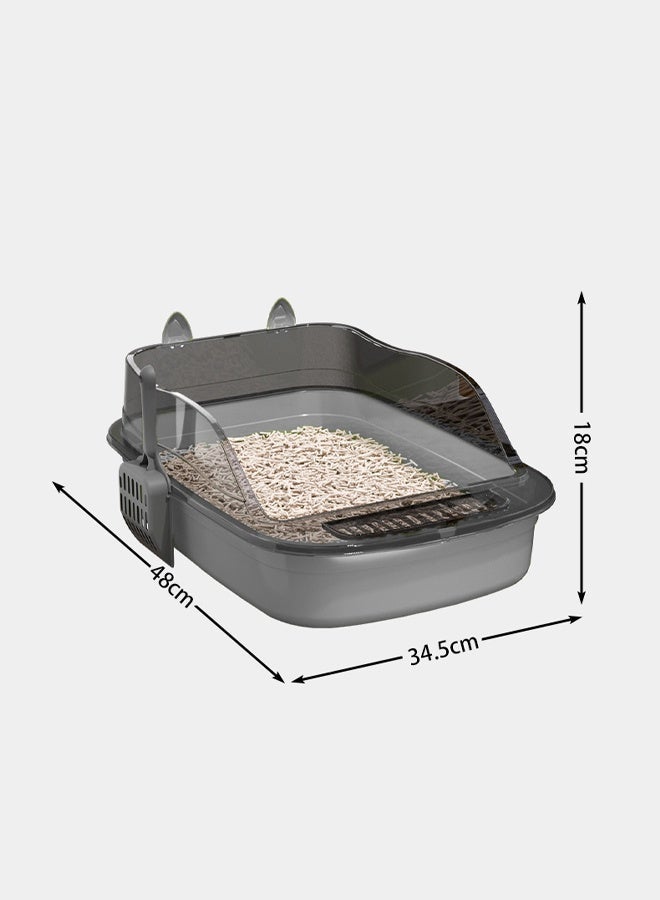 Vixplorn Semi-enclosed cat litter box Splash-proof thickened cat toilet High-sided cat litter box Pet tray Open-top cat litter box Comes with cat litter scoop and deodorizing pack - Image 2