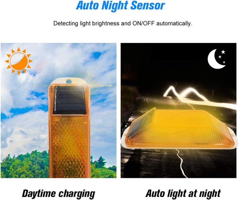 risoon Solar Strobe Warning Light: Sensitive LED Warning Lamp High Bright Waterproof IP65 Flashing Beacon Barricade Construction Safety Traffic Light for Driveways Dock (Wihte) - Image 3