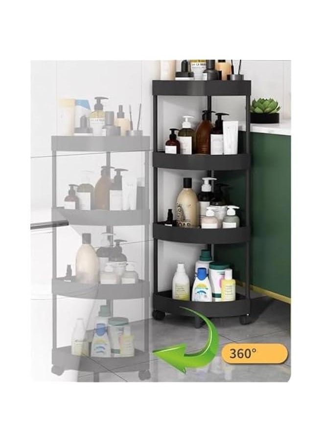 MIXDE - 5 Tiers Bathroom Corner Shelf Organizer with Wheels, Shower Caddy, Kitchen storage rack, Rust Proof Corner Open Storage Cart, Plastic Shower Shelves for for Bathroom, Kitchen, Laundry (Black) - Image 1