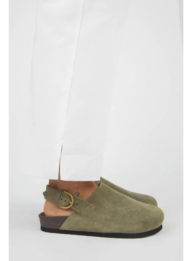 Antonella Women's Real Leather Back-Strap Sabo Sandal in Khaki.
