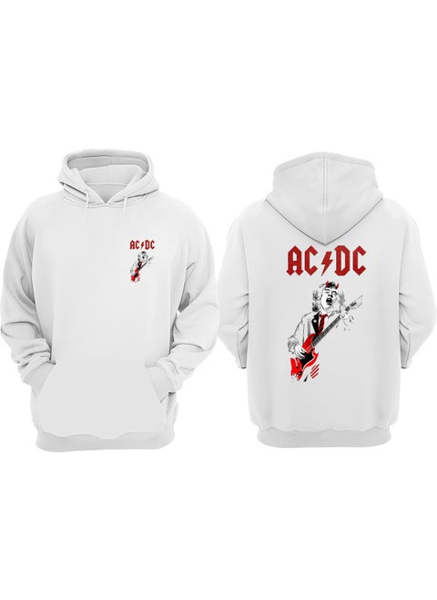 Unisex Ac Dc Metallica Guitar Red Design Front Back Printed Regular Fit White Sweatshirt