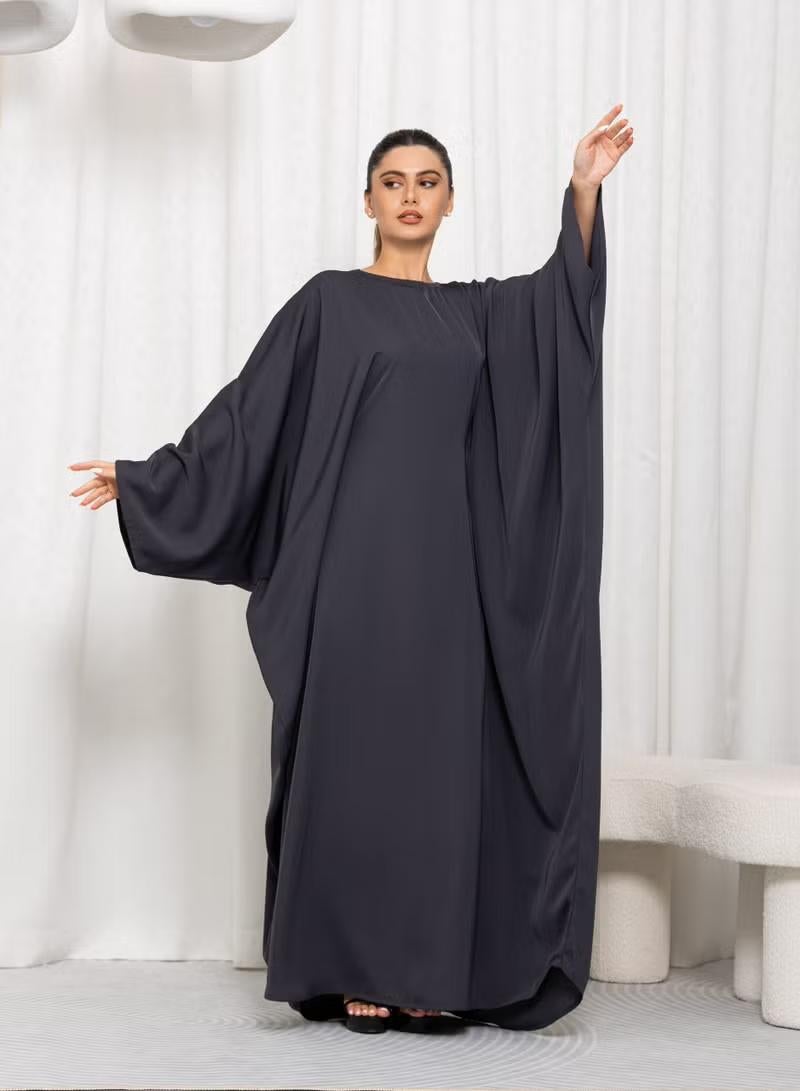 Nikias Grey Plain Butterfly Abaya - Image 2