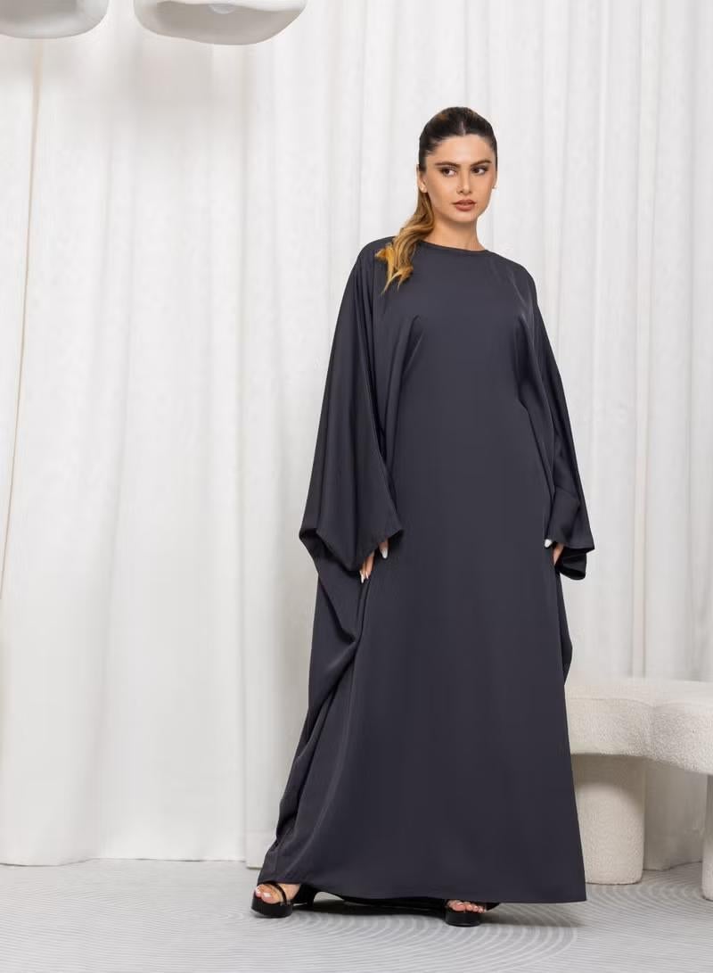 Nikias Grey Plain Butterfly Abaya - Image 1