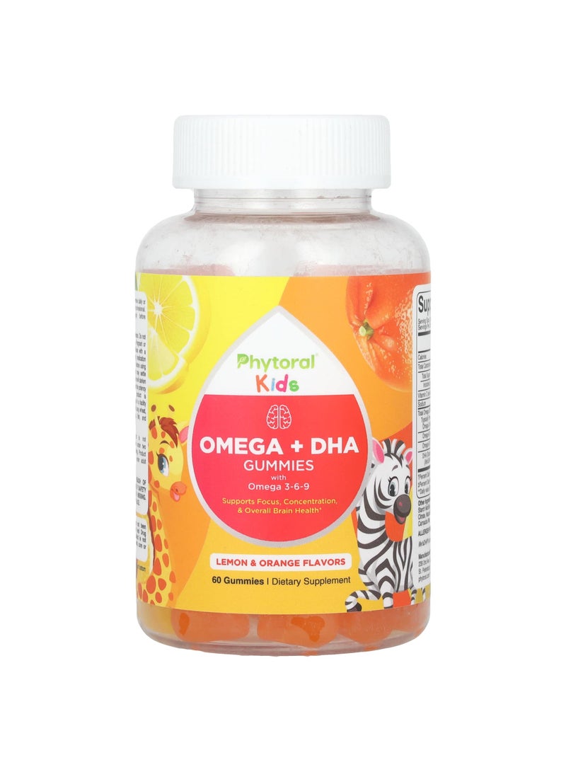 Kids, Omega + DHA Gummies with Omega 3-6-9, Lemon & Orange, 60 Gummies