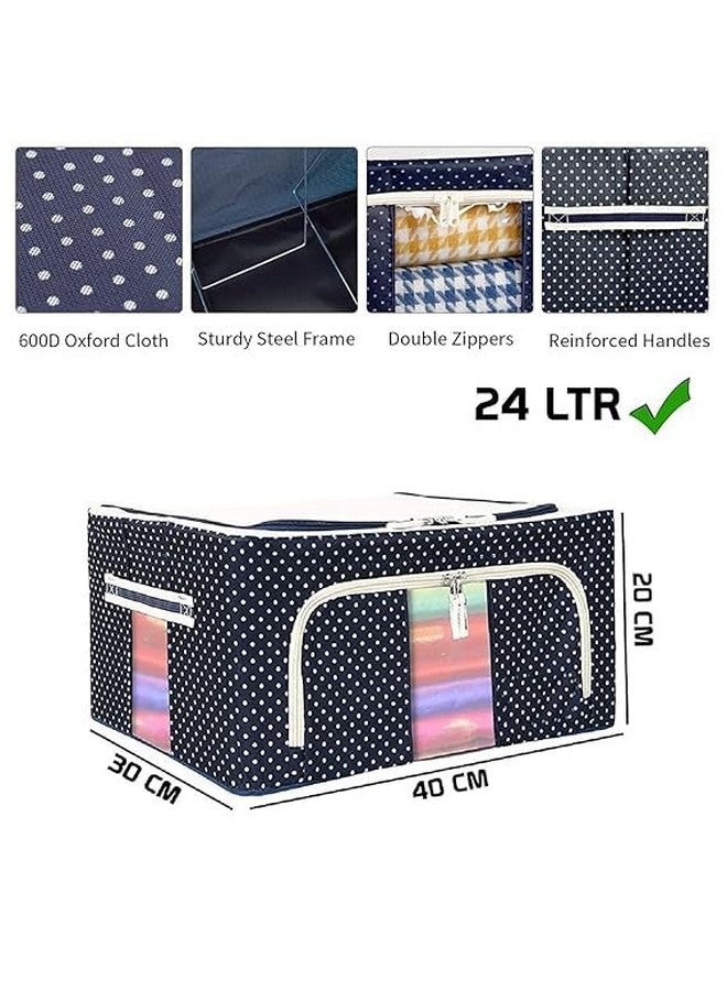 Raggle 3 PCS Closet Organizers and Storage Bins Foldable Metal Frame Storage Box with Zippers & Clear Window for Organizing Clothing. (24L,BLUE,3) - Image 3
