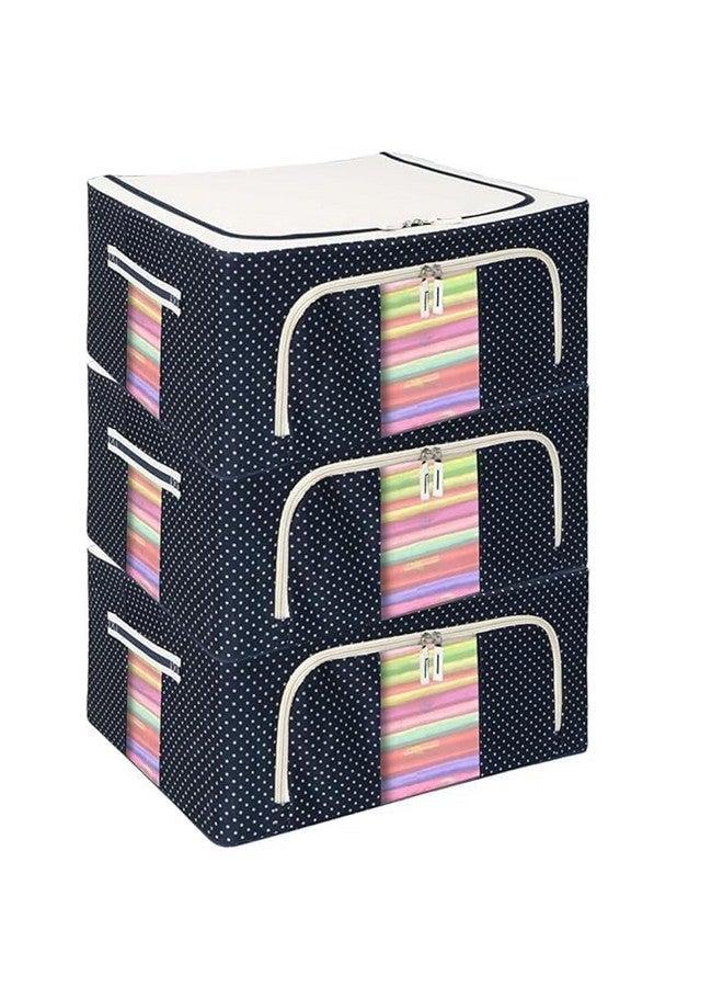 Raggle 3 PCS Closet Organizers and Storage Bins Foldable Metal Frame Storage Box with Zippers & Clear Window for Organizing Clothing. (24L,BLUE,3) - Image 1