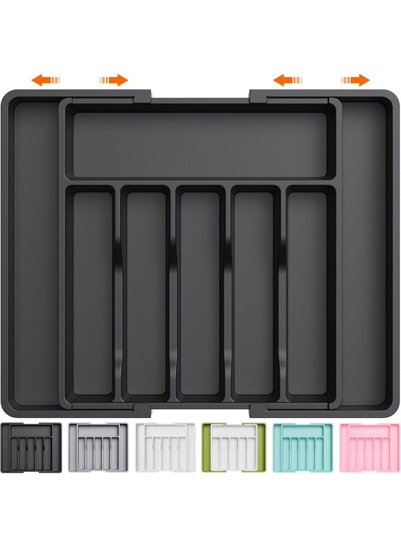Silverware Drawer Organizer,Adjustable Cutlery Holder for Kitchen BPA-Free Utensil Tray Large Capacity Storage for Spoons,Forks,Knives(Black) - Image 1