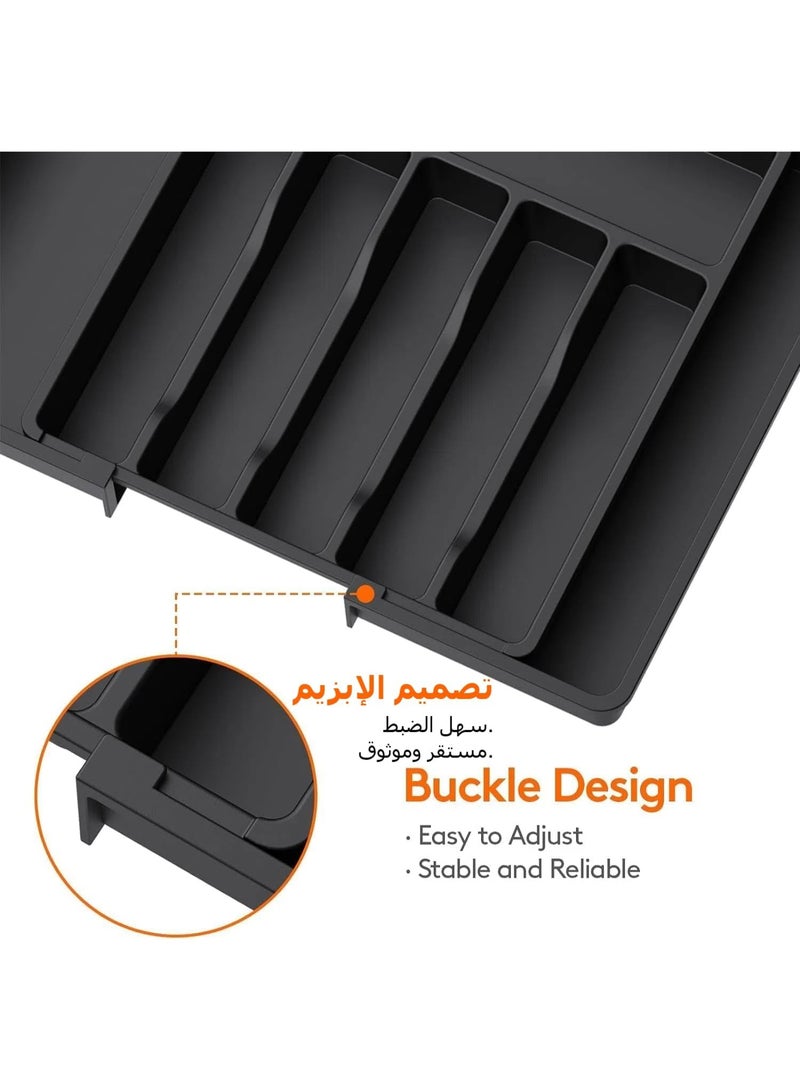 Silverware Drawer Organizer,Adjustable Cutlery Holder for Kitchen BPA-Free Utensil Tray Large Capacity Storage for Spoons,Forks,Knives(Black) - Image 4