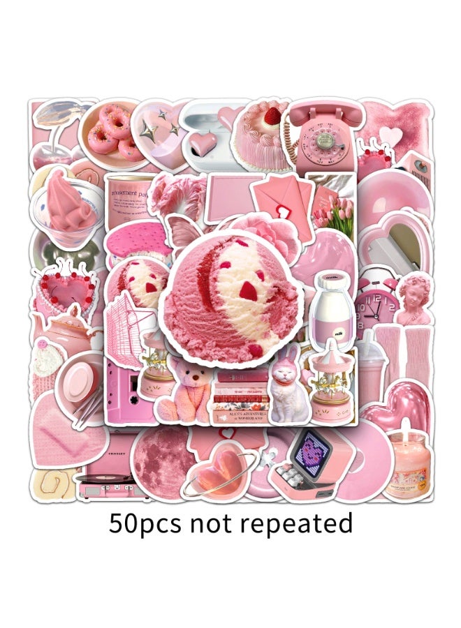 NIBEMINENT 50 Pcs Pink Ins Style Deco Kit Waterproof Stickers, High Definition Printing Bright Colors, Suitable for Laptop Skateboard Luggage Water Bottle Guitar DIY - Image 1