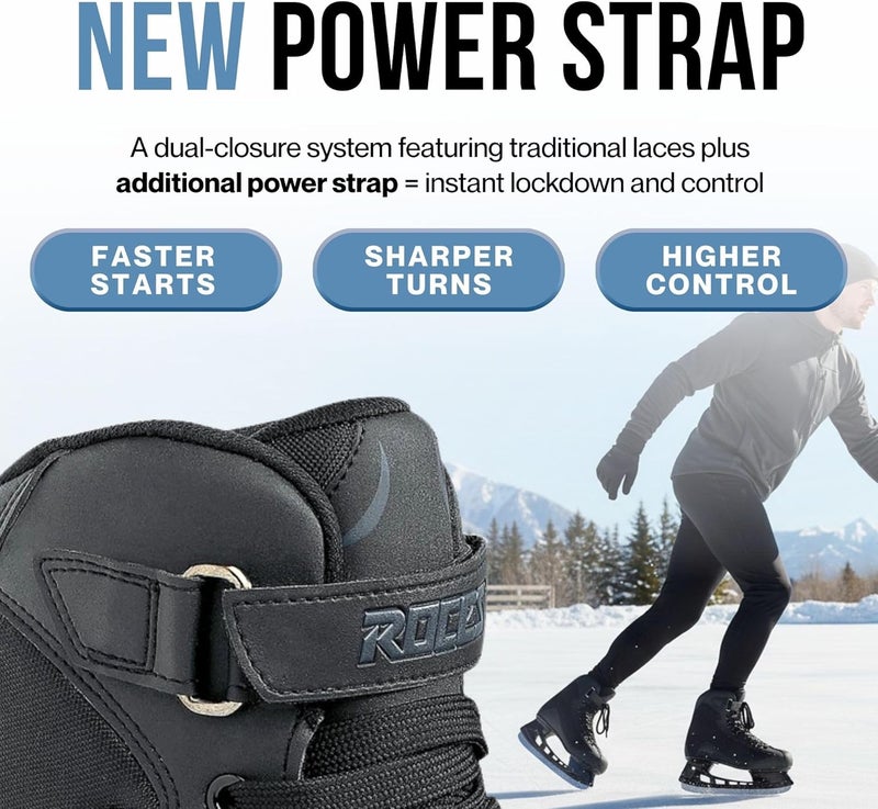 ROCES RSK 2 Ice Skates for Men, Classic Hockey Style Stainless Steel Figure Skates with Lace & Power Strap Closure System & Anatomic Padding Footbed for Comfortable Everyday Wear - Image 4