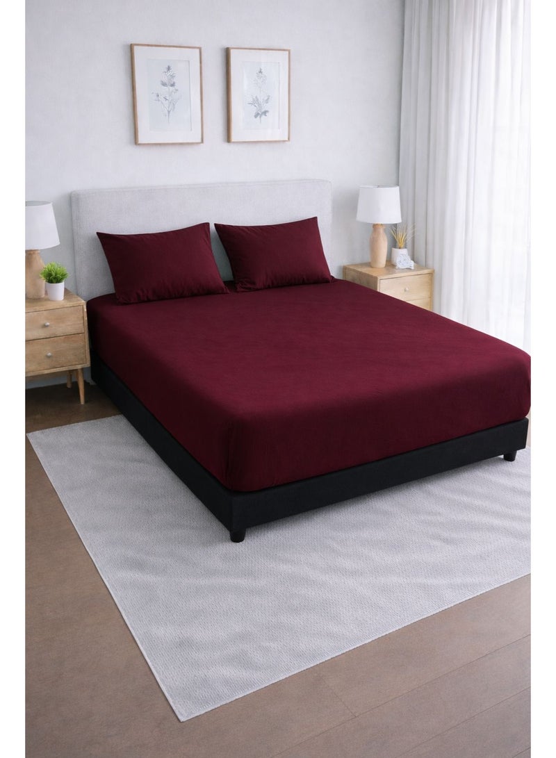 Yarlin - Fitted Fleece 200*200*30 - With 2 Pillowcases 50*70-Dark Red