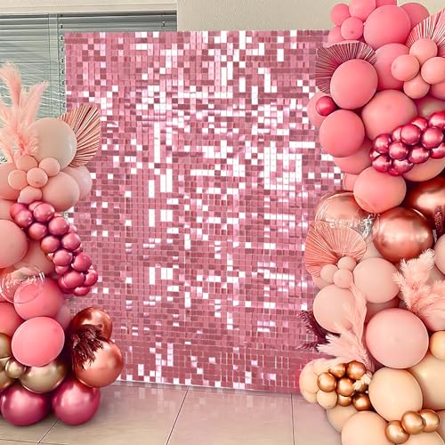 LuoluoHouse Pink Shimmer Wall Backdrop Sequin Wall Panels Wedding Background Glitter Wall Decor for Events Home Bridal Shower Birthday Decor and Advertising Signs 12 Panels - Image 2