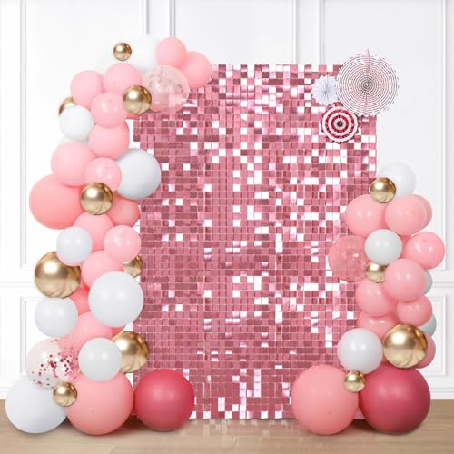 LuoluoHouse Pink Shimmer Wall Backdrop Sequin Wall Panels Wedding Background Glitter Wall Decor for Events Home Bridal Shower Birthday Decor and Advertising Signs 12 Panels - Image 1