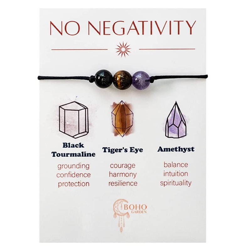 BOHO GARDEN Healing Crystal Bracelet for Removing Negativity - Spiritual Beaded Bracelets - 3 Real Natural Gem Stones, Adjustable 3-9.7â€ Rope - Gemstone Jewelry for Men, Women, Teens (13+) - 8mm Bead - Image 1