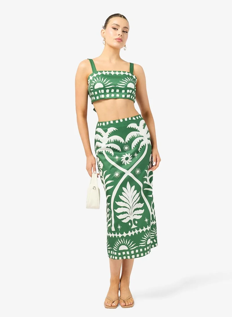 Ginger Square Neck Tropical Print Top & Skirt Coord Set