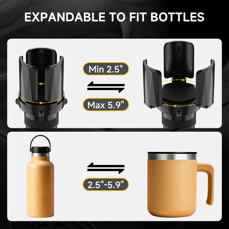 DYLEN Car Cup Holder Expander, Cup Holder Expander Adapter for Car with Expandable Arms, Fits Yeti, HydroFlask, Stanley 14-64oz, Other Large Drinks and Mugs in 2.5â€-5.9â€ - Image 4